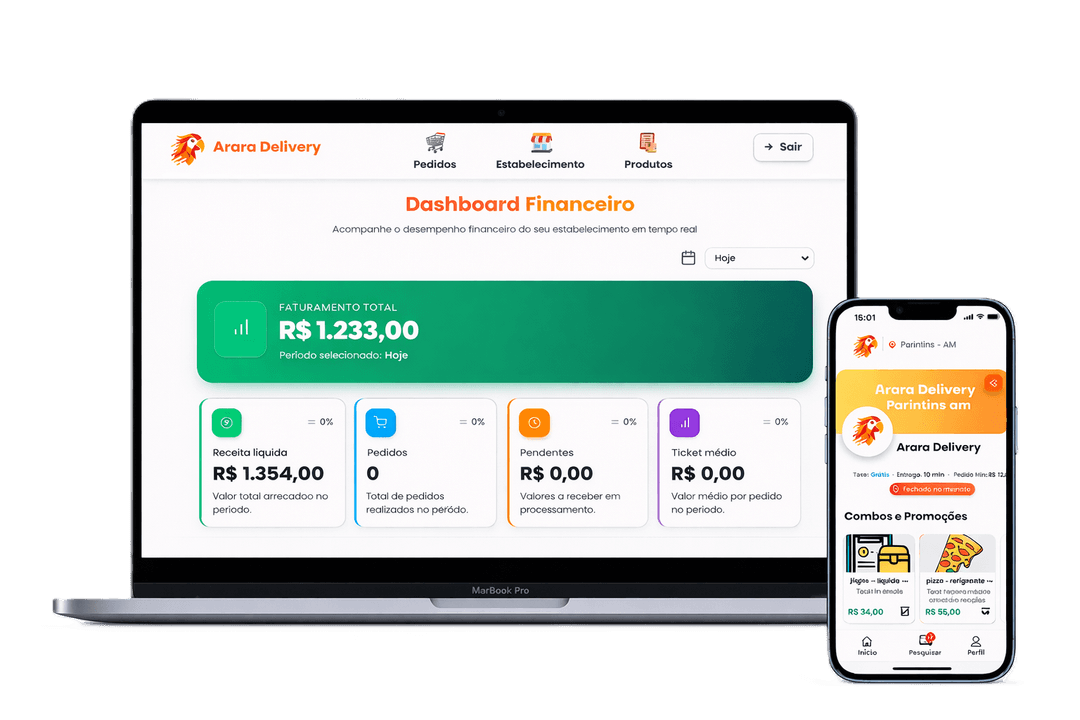 App Arara Delivery em dispositivos